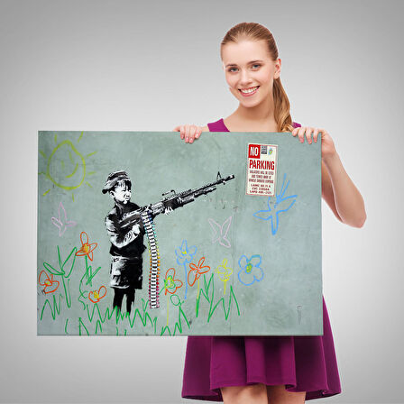 Bansky'nin Makineli Tüfekli Çocuk İsimli Eseri Kanvas Tablo, No Parking-5008