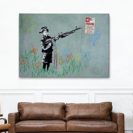 Bansky'nin Makineli Tüfekli Çocuk İsimli Eseri Kanvas Tablo, No Parking-5008