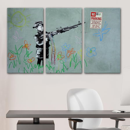 Bansky'nin Makineli Tüfekli Çocuk İsimli Eseri Kanvas Tablo, No Parking-5008