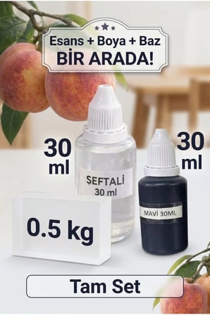 Şeftali Esanslı Mavi Boyalı Şeffaf Sabun Bazı Seti 30ml Esans 30ml Boya 500gr Baz