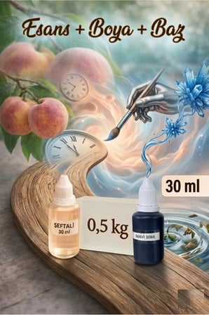 Şeftali Esanslı Mavi Boyalı Şeffaf Sabun Bazı Seti 30ml Esans 30ml Boya 500gr Baz