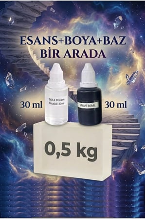 Dream Muske Esanslı Mavi Boyalı Şeffaf Sabun Bazı Seti 30ml Esans 30ml Boya 500gr Baz