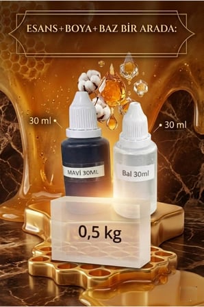 Bal Esanslı Mavi Boyalı Şeffaf Sabun Bazı Seti 30ml Esans 30ml Boya 500gr Baz