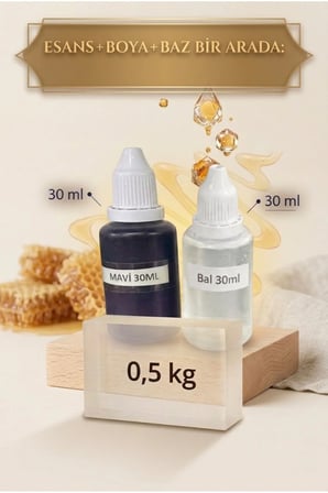 Bal Esanslı Mavi Boyalı Şeffaf Sabun Bazı Seti 30ml Esans 30ml Boya 500gr Baz