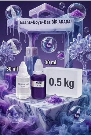 Blue Soap Esanslı Mor Boyalı Şeffaf Sabun Bazı Seti 30ml Esans 30ml Boya 500gr Baz