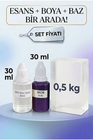 Blue Soap Esanslı Mor Boyalı Şeffaf Sabun Bazı Seti 30ml Esans 30ml Boya 500gr Baz