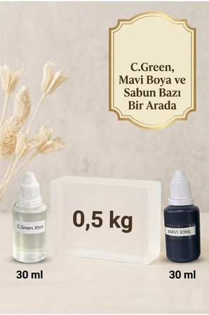 C.Green Esanslı Mavi Boyalı Şeffaf Sabun Bazı Seti 30ml Esans 30ml Boya 500gr Baz