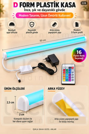 Luciole 50 CM ColorBar RGB LED Bar 12V 12W 24 Tuş Kumandalı Adaptörlü Yapışkanlı Aydınlatma