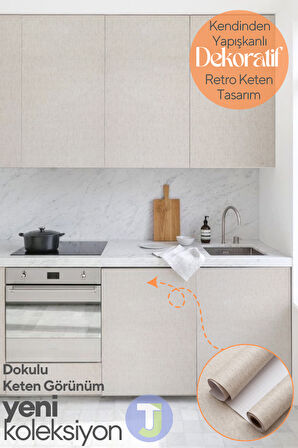 Technojet Kendinden Yapışkanlı Dokulu Keten Görünümlü Mutfak Salon Duvar Dolap Masa Kaplama 60X500cm