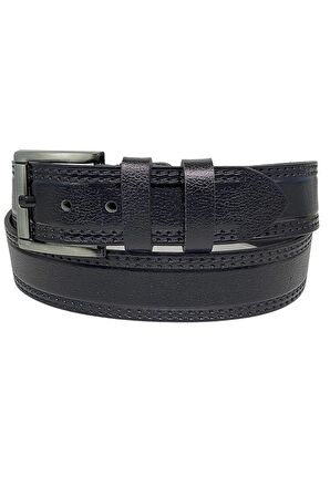 Siyah Hakiki Deri Desenli Model 4.5 cm.lik Spor Kot Kemer - 500-28
