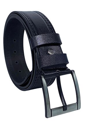 Siyah Hakiki Deri Desenli Model 4.5 cm.lik Spor Kot Kemer - 500-28