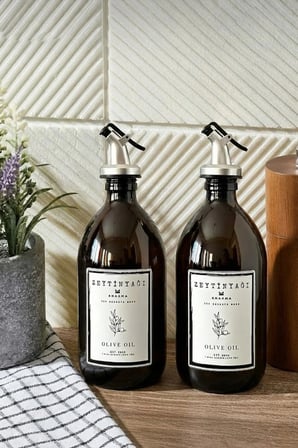 Amber 2'li 500 ml Zeytinyağı Şişesi Yağdanlık Yağlık
