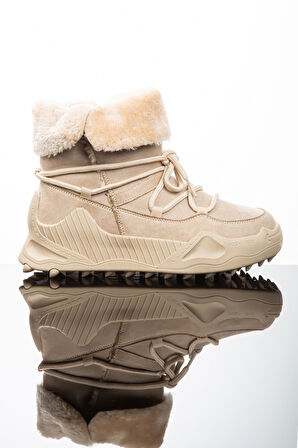 Kadın Günlük Nubuk Deri Kar Bot Bootie Postal İçi Kürklü Düğmeli ve Bağcıklı Kaymaz Taban 501