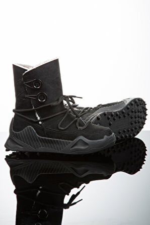 Kadın Günlük Nubuk Deri Kar Bot Bootie Postal İçi Kürklü Düğmeli ve Bağcıklı Kaymaz Taban 501