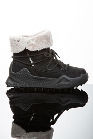 Kadın Günlük Nubuk Deri Kar Bot Bootie Postal İçi Kürklü Düğmeli ve Bağcıklı Kaymaz Taban 501