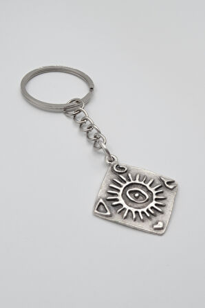Güneş ve Göz Sembollü Anahtarlık - Antik Gümüş Kaplama - Kadın Erkek