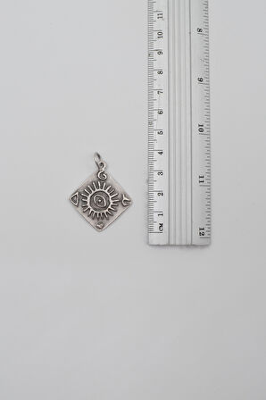 Güneş ve Göz Sembollü Düz Ezme Zincir Kolye - Antik Gümüş Kaplama - Kadın Erkek - 60 cm