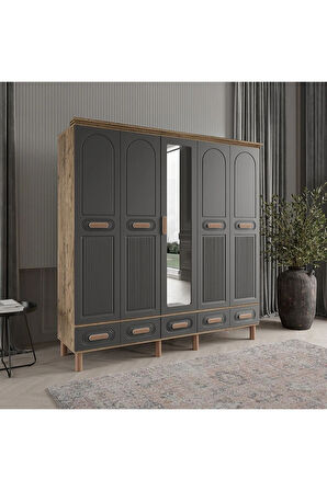 PERA 5 KAPAKLI ANTRASİT GARDIROP TAMAMI MDF
