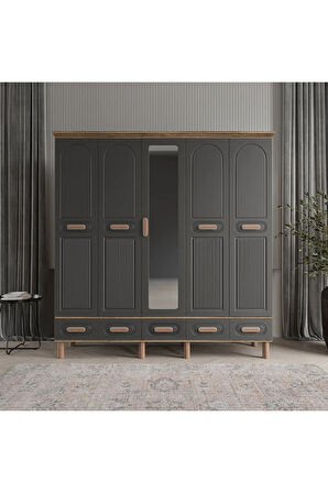 PERA 5 KAPAKLI ANTRASİT GARDIROP TAMAMI MDF
