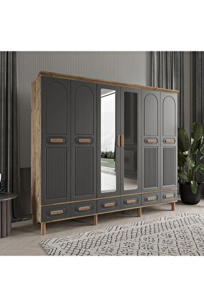 PERA 6 KAPAKLI ANTRASİT GARDIROP TAMAMI MDF