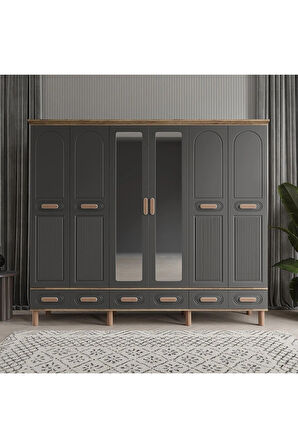 PERA 6 KAPAKLI ANTRASİT GARDIROP TAMAMI MDF