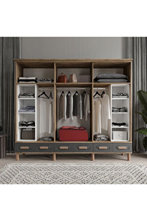 PERA 6 KAPAKLI ANTRASİT GARDIROP TAMAMI MDF
