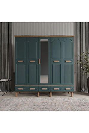 PERA 5 KAPAKLI YEŞİL GARDIROP TAMAMI MDF