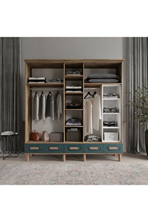 PERA 5 KAPAKLI YEŞİL GARDIROP TAMAMI MDF