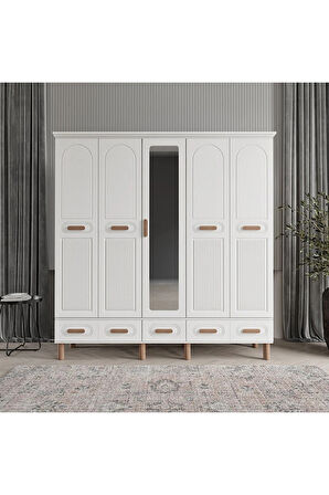 PERA 5 KAPAKLI BEYAZ GARDIROP TAMAMI MDF