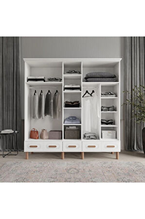 PERA 5 KAPAKLI BEYAZ GARDIROP TAMAMI MDF