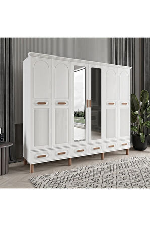 PERA 6 KAPAKLI BEYAZ GARDIROP TAMAMI MDF