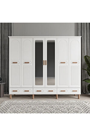 PERA 6 KAPAKLI BEYAZ GARDIROP TAMAMI MDF