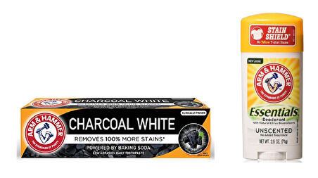 Arm&Hammer White Kömür Beyazlatıcı Diş Macunu 75Ml+Arm&Hammer Essentials Unscented Stick 71 Gr