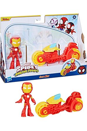 Spider And His Amazing Friends Motorsiklet ve Figür Iron Man  F6777 F9346