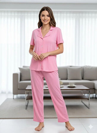 KADIN DÜĞME DETAYLI PİJAMA TAKIM