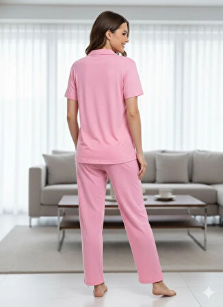 KADIN DÜĞME DETAYLI PİJAMA TAKIM