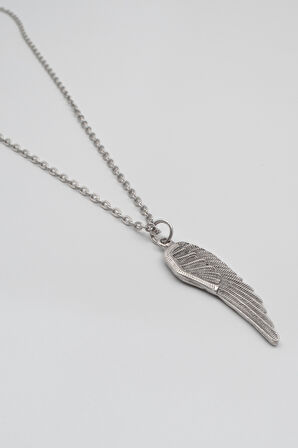 Melek Kanadı Düz Ezme Zincir Kolye - Antik Gümüş Kaplama - Kadın Erkek - 60 cm