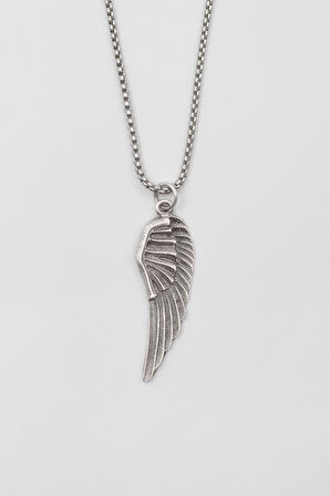 Melek Kanadı Örme Zincir Kolye - Antik Gümüş Kaplama - Kadın Erkek - 60 cm