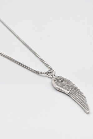 Melek Kanadı Örme Zincir Kolye - Antik Gümüş Kaplama - Kadın Erkek - 60 cm