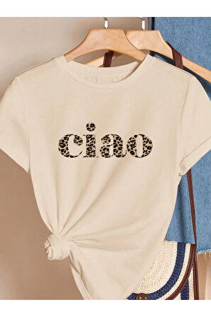 Unisex Pamuklu Ciao Ön Baskılı Tasarım Tshirt