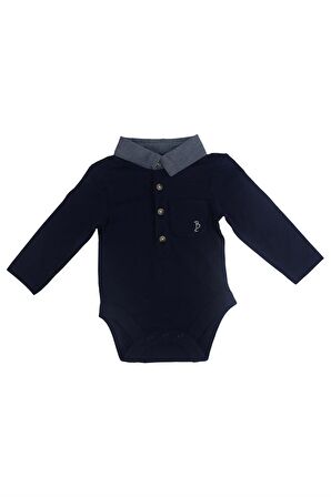 Bebek %100 Pamuk Lacivert Polo Yaka Bodysuit / Zıbın