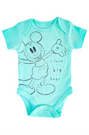 Erkek Bebek %100 Pamuk Disney Mickey Mouse Desenli Çok Renkli Kısa Kollu 3'lü Bodysuit Seti