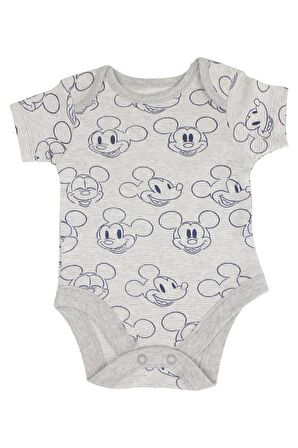 Erkek Bebek %100 Pamuk Disney Mickey Mouse Desenli Çok Renkli Kısa Kollu 3'lü Bodysuit Seti