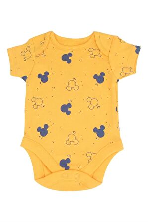 Erkek Bebek %100 Pamuk Disney Mickey Mouse Desenli Çok Renkli Kısa Kollu 3'lü Bodysuit Seti