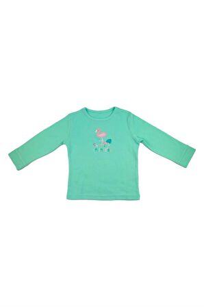 Kız Çocuk %100 Pamuk Flamingo Baskılı Yeşil Pijama Takımı