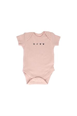 Kız Bebek %100 Pamuk Kalp Baskılı Pembe Kısa Kollu 7'li Bodysuit