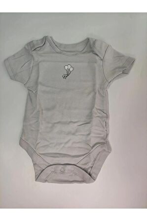 Bebek %100 Pamuk Baskılı Gri-beyaz Kısa Kollu 7'li Bodysuit