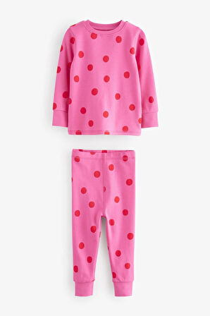 Kız Çocuk %100 Pamuklu Çiçek, Puantiye ve Kalp Desenli Mor-Pembe-Yeşil Renkli Pijama Takımı (6 Prc)