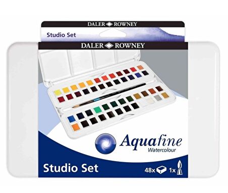 Daler Rowney Aquafine Studio Plastik Kutu Set 48'li Yarım Boy Sulu Boya