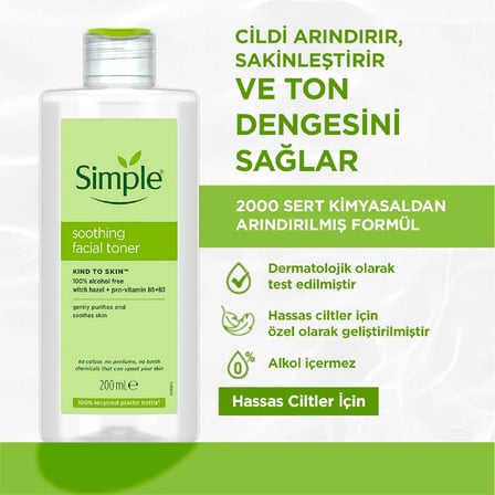Simple Kind To Skin Yatıştırıcı Yüz Tonik 200 ml